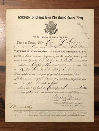 Antique 1917 - 1919 U.  S.  Army Wwi Enlistment & Honorable Discharge Paper Form 525