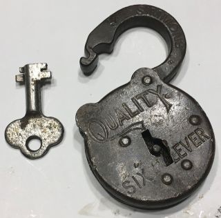 Old Antique Lock = Simmons Quality Six Lever Steel Padlock With Key