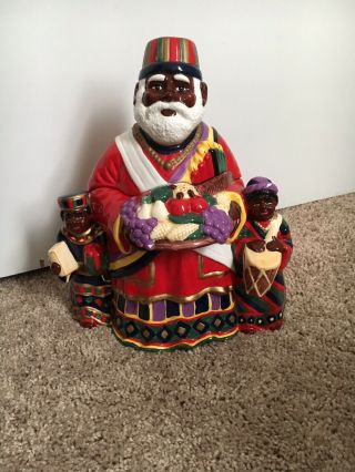 Kwanza Black African American Santa Cookie Jar Canister Christmas Holiday Rare