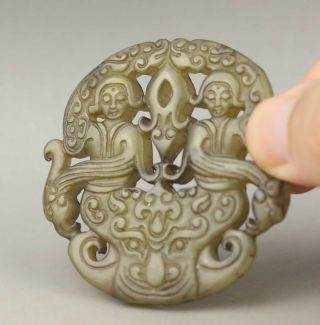 Chinese Old Natural Jade Hand - Carved Dancer Pendant 2.  1 Inch