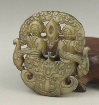 Chinese old natural jade hand - carved dancer pendant 2.  1 inch 2