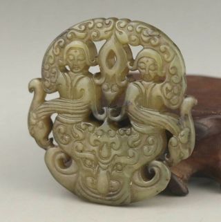 Chinese old natural jade hand - carved dancer pendant 2.  1 inch 3