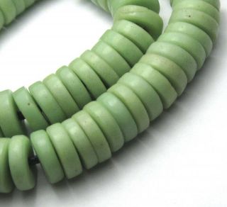 7 " Strand Of 82 Rare Old Small Green Czech Disk Antique Beads