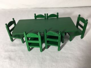 Calico Critters/sylvanian Families Vintage Dining Room Table And 6 Chairs