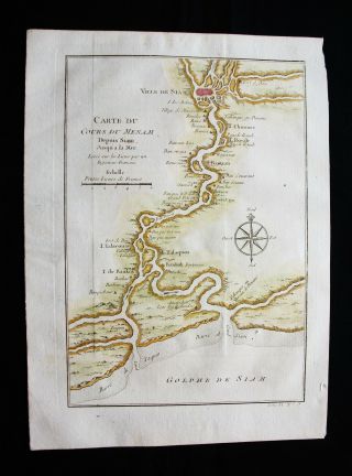 1754 Bellin: Orig.  Map: Asia,  Thailand,  Chao Phraya River,  Gul Of Siam,  Bangkok