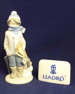 Rare Lladro Figurine - 5220 " Winter " - Boy With His Dog In The Snow