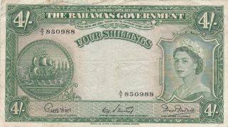4 Shillings Very Fine Banknote From British Colony Of Bahamas 1953 Pick - 13b Rare