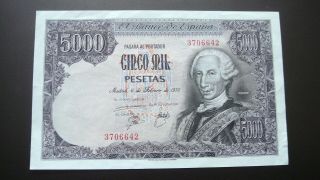 Uncirculated 5000 Pesetas 1976 Banknote Spain.  No Serial Letter.  Rare