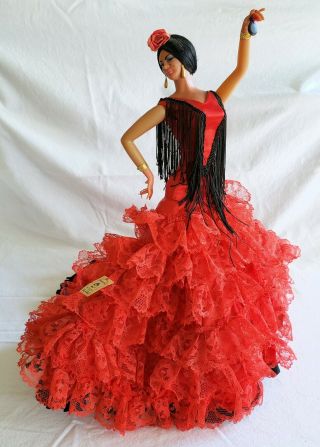 Lucero Tena Marin Chiclana Spanish Flamenco Dancer Doll Vintage 18 " Red Dress