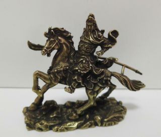 Chinese Nongovernmental Pure Brass Riding Horse Guan Gong Small Statue