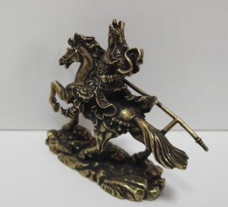 Chinese Nongovernmental Pure Brass Riding Horse Guan Gong Small Statue 2