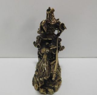 Chinese Nongovernmental Pure Brass Riding Horse Guan Gong Small Statue 3