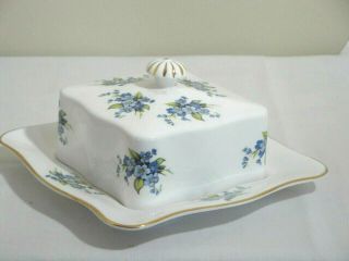 Queen Anne Covered Square Butter Dish Forget - Me - Nots C.  1959