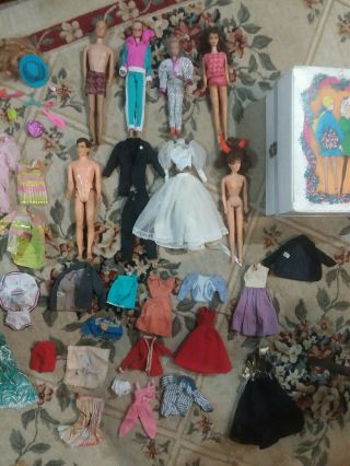 Vintage 6 Mattel Barbie Dolls & Trunk Case Barbie Midge Skipper Ken