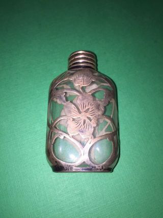 Antique Sterling Silver Crystal Glass Overlay Perfume Bottle Vintage Jewelry