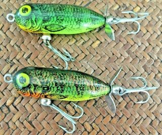 2 Vintage Heddon Tiny Torpedo Natural Perch Fishing Lure Of 2 - Unfished