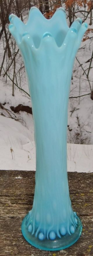 Ice Blue Opalescent Glass 11 1/2 " Vase Ruffled Fenton Northwood ? Vtg Antique