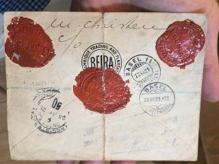 2 Rare 1920’s Mozambique Colonial Portugal Postal Covers Beira To Switzerland 3