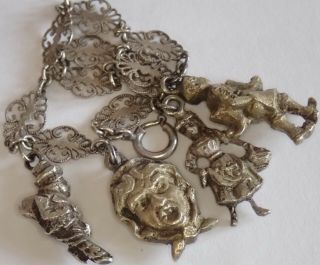 Antique Italy 800 Fine Silver Filigree Charm Bracelet
