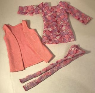 Vintage Ideal Crissy Grape Drape 3 Piece Doll Outfit W Mini Dress Scarf Coat