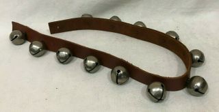 12 Antique Old Vintage Horse Sleigh Bells On Leather Belt Strap