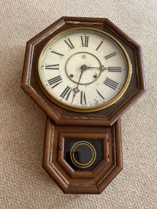 Antique Waterbury Clock Co.  Short Drop Octagon Wall Clock “drop Oct.  Gilt.  ”