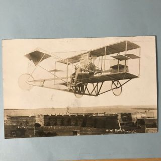 Two Men Flying Antique Airplane Rppc Postcard 1907 - 20’s St Augustine Florida?