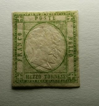 Italian States Neapolitan Provinces 1859 Mm 1/2t.  Rare Verde Oliva? See Photos