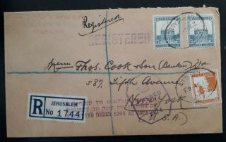 Rare 1943 Palestine Registered Censor Cover Ties 3 Stamps Cancelled Jerusalem