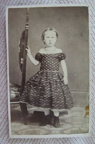 ANTIQUE CW ERA CDV PHOTO OF CHILD IN HOOP DRESS BY FEMALE PHOTOG.  MRS.  WYKES 2