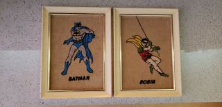 Rare Vintage Cross Stitch National Periodicals Batman And Robin Framed Pictures