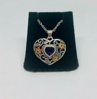 Retired Rare James Avery Amethyst 14k Gold Sterling Silver Heart Necklace
