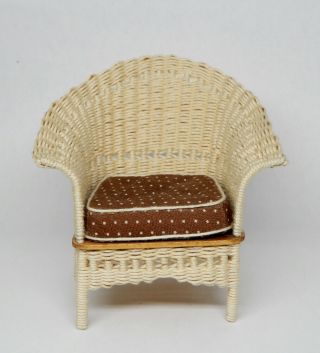 Vintage White Wicker Chair By Jal Gee - Artisan Dollhouse Miniature 1:12