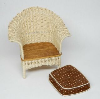 Vintage White Wicker Chair by Jal Gee - Artisan Dollhouse Miniature 1:12 2