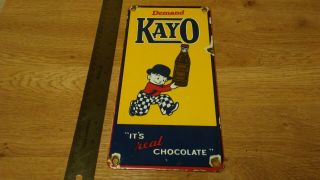 Old Vintage Kayo Chocolate Milk Porcelain Metal Sign/push Rare Soda Pop Fountain