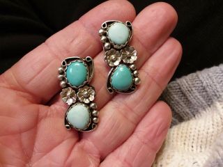 Rare Vintage Navajo Dry Creek Turquoise 2 Color Sterling Silver Earrings