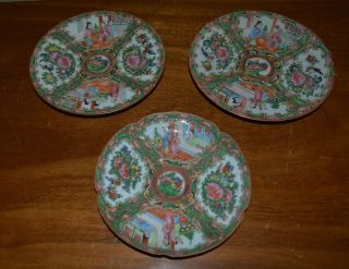 Antique Set Of 3 Chinese Rose Medallion Cabinet Serving Plates - Hand Decorated