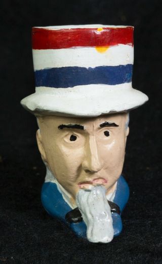 Antique Americana Clay Hand Painted Tobacco Pipe Of " Uncle Sam " 6 " Long