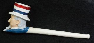 ANTIQUE AMERICANA CLAY HAND PAINTED TOBACCO PIPE OF 