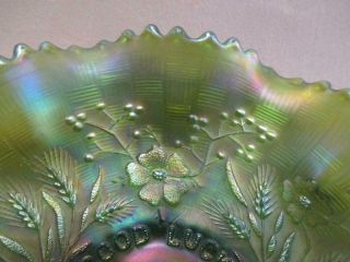 Carnival glass bowl,  olive green,  good luck bowl,  rare 3