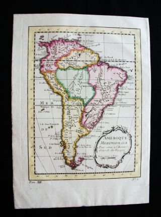 1754 Bellin: Orig.  Map: South America,  Brazil,  Chile,  Argentina,  Peru,  Paraguay