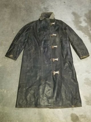 Rare Antique Firefighter Rubber Coat 48 " Long With Gloves/mittens