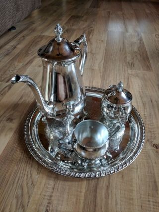 Antique Vintage Leonard Silverplate Tea Pot,  Sugar Bowl,  Creamer & Tray