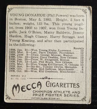 1910 T218 Mecca Cigarettes Boxing Cards Series 2 Young Donahoe RARE 2