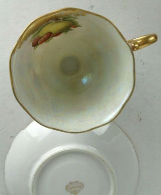 Vtg Royal Halsey Very Fine LM Porcelain Tea Cup Saucer Pedestal Gold Fruit RARE 3