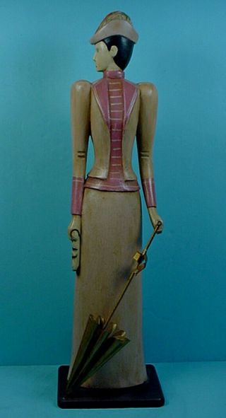 Tall 24” Vintage Indonesian Carved & Painted Wood Victorian Woman Sculpture