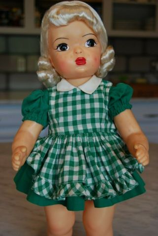 Vintage Terri Lee Doll Clothing - Terri Lee Green School Dress & Pinafore 3530 J