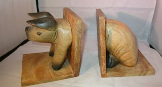 Hand Made Wooden Book Ends In The Form Of A Pig
