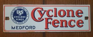 Vintage Cyclone Fence Medford Oregon United States Steel Porcelain Sign Rare Nr