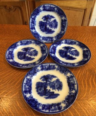 4 Hard To Find Grindley Flow Blue Shanghai Antique China 8 3/4 Lunch Plates